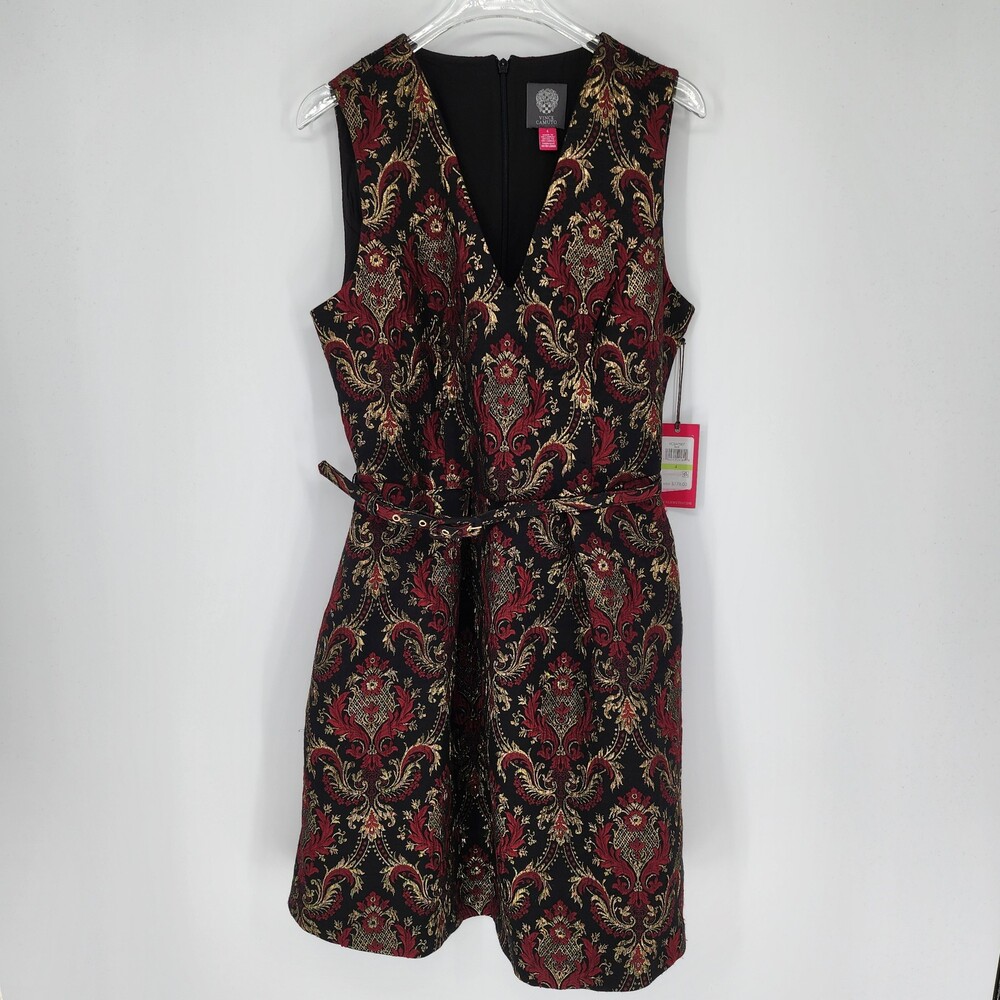Vince Camuto NWT Vince Camuto Size 14 Red Gold Metallic Brocade A-Line Dress